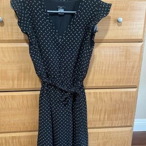 Ann Taylor Black and white print dress tie belt Small Petite